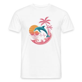 Dolphin and palm sunset design - Men's T-Shirt - white - Front - AI Model Male 178 dark (178cm)
