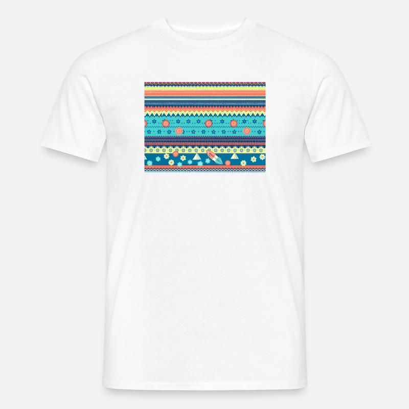 Farbenfroher Boho Wintermuster - Männer T-Shirt - Weiß
