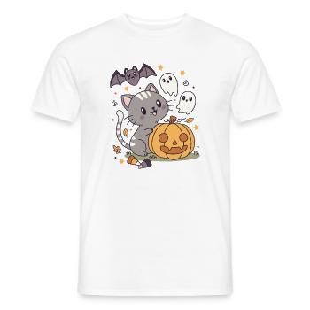 Halloween Kawaii Design Cat Pumpkin Ghosts - Men's T-Shirt - white - Front - AI Model Male 178 dark (178cm)