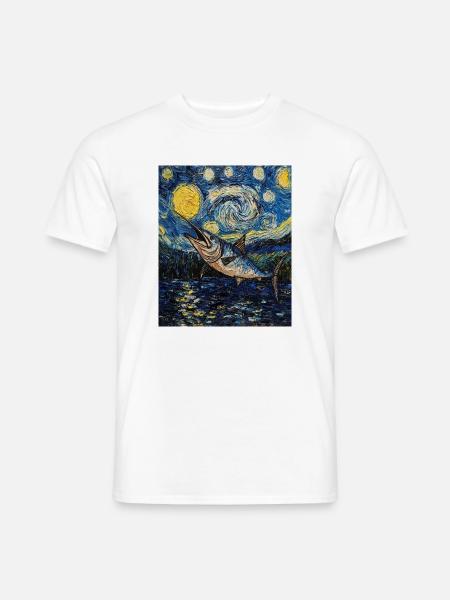 Marlin bleu, style Van Gogh, étoilé - T-shirt homme - blanc