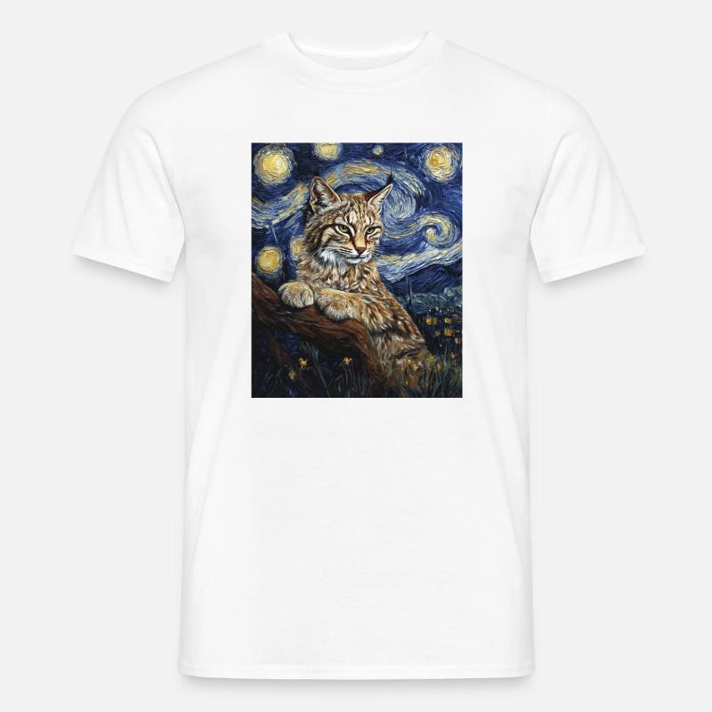 Luchs Van Gogh Style Starry  - Männer T-Shirt - Weiß