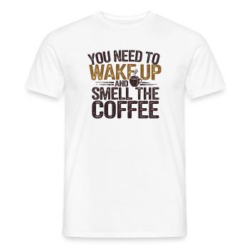 Motivierendes Kaffee-Weck-Zitat - Männer T-Shirt - Weiß - Vorne - AI Model Male 178 dark (178cm)