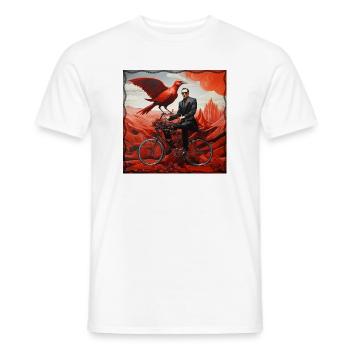 Man Surreal Bicycle with red bird and landscape - Men's T-Shirt - white - Front - AI Model Male 178 dark (178cm)