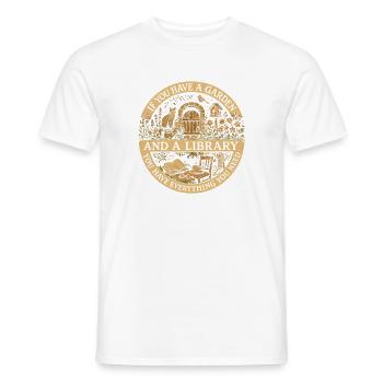A SQL query goes into a bar, goes to two T - Men's T-Shirt - white - Front - AI Model Male 178 dark (178cm)
