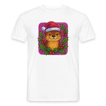 Loutre festive avec houx et chapeau de Père Noël - T-shirt homme - blanc - Devant - AI Model Male 178 dark (178cm)