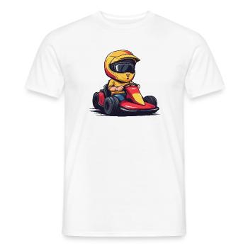 Little racing driver with helmet and go-kart - Men's T-Shirt - white - Front - AI Model Male 178 dark (178cm)