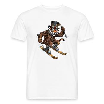 Skieur tigre steampunk avec chapeau haut de forme - T-shirt homme - blanc - Devant - AI Model Male 178 dark (178cm)