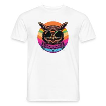 Colorful retro owl with sunglasses - Men's T-Shirt - white - Front - AI Model Male 178 dark (178cm)