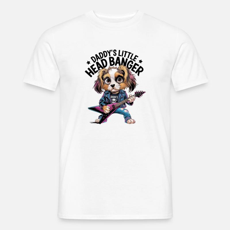 Rockiger Hund mit E-Gitarre im Lederjacken-Style - Männer T-Shirt - Weiß