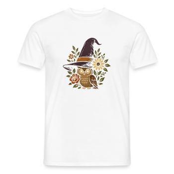 Owl in magic hat with flowers - Men's T-Shirt - white - Front - AI Model Male 178 dark (178cm)