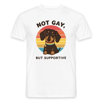 Not Gay But Supportive – Dackel & Regenbogen - Männer T-Shirt - Weiß - Vorne - AI Model Male 178 dark (178cm)