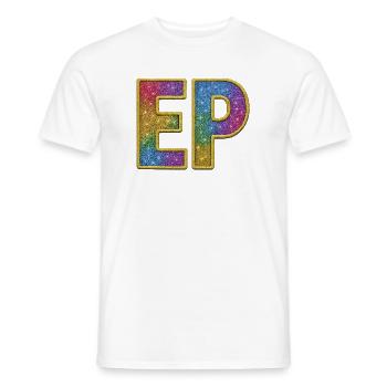 EP | Galaktischer Glitter-Initialschriftzug - Männer T-Shirt - Weiß - Vorne - AI Model Male 178 dark (178cm)