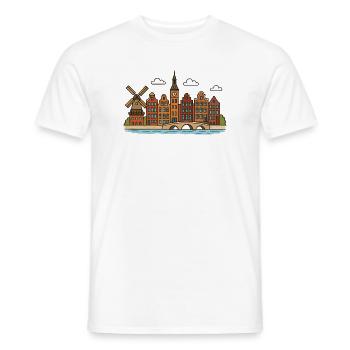 Amsterdam city view with windmill - Men's T-Shirt - white - Front - AI Model Male 178 dark (178cm)