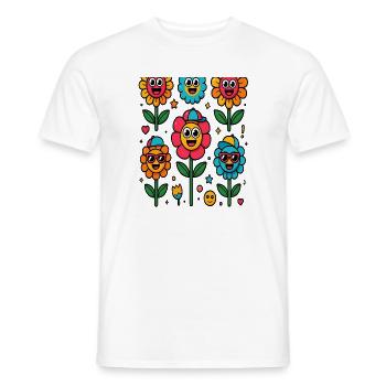Colorful flowers with smiling faces - Men's T-Shirt - white - Front - AI Model Male 178 dark (178cm)