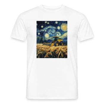 Combine Harvester Farmer Van Gogh Style Starry - Men's T-Shirt - white - Front - AI Model Male 178 dark (178cm)