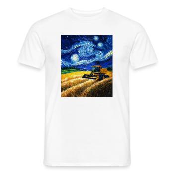 Combine Harvester Farmer Van Gogh Style Starry - Men's T-Shirt - white - Front - AI Model Male 178 dark (178cm)