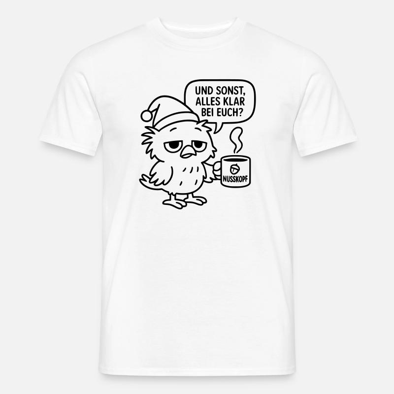 Morgenmuffel Vogel_mit_Kaffeetasse_und_Sprechblase - Männer T-Shirt - Weiß