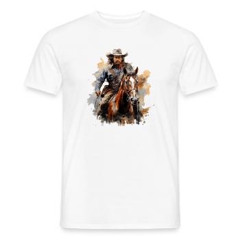 Cow-boy sur cheval sauvage dans le style aquarelle - T-shirt homme - blanc - Devant - AI Model Male 178 dark (178cm)