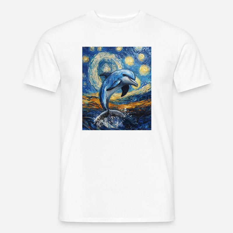 Delfin Van Gogh Style Starry  - Männer T-Shirt - Weiß