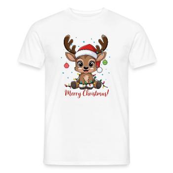Pull de Noël en renne mignon Joyeux Noël - T-shirt homme - blanc - Devant - AI Model Male 178 dark (178cm)