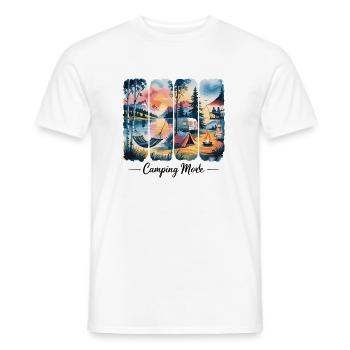 Lakeside camping at sunset with campfire - Men's T-Shirt - white - Front - AI Model Male 178 dark (178cm)