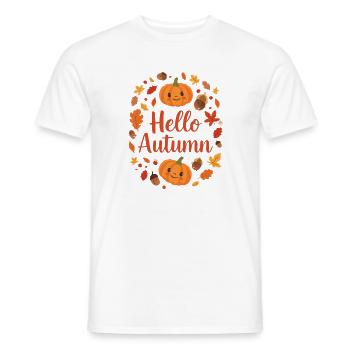 Citrouille d’automne et feuilles Visage graphique - T-shirt homme - blanc - Devant - AI Model Male 178 dark (178cm)