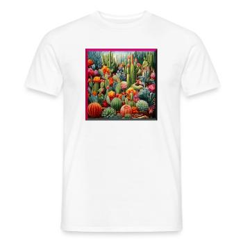 Vibrant Cactus and Succulent Garden Embroidery - Men's T-Shirt - white - Front - AI Model Male 178 dark (178cm)