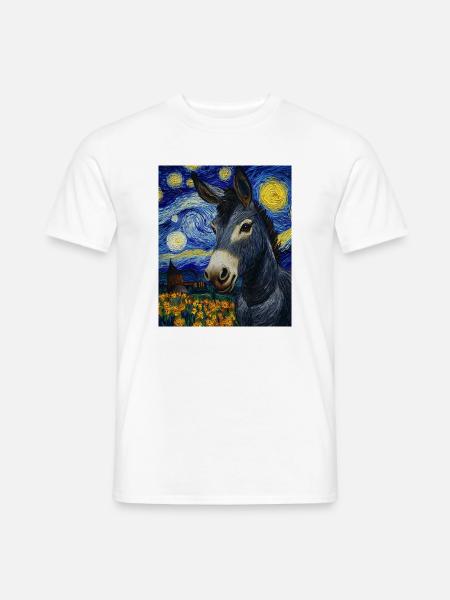 Esel Donkey Van Gogh Style Starry Night - Männer T-Shirt - Weiß