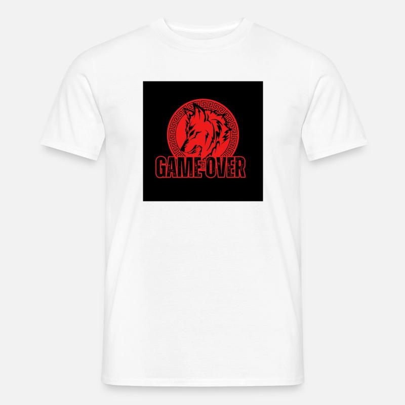 Aggressiver Roter Wolf "Game Over" - Männer T-Shirt - Weiß