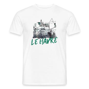 Le Havre maritime scene with calligraphy - Men's T-Shirt - white - Front - AI Model Male 178 dark (178cm)