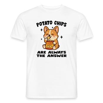 Cute Puppy Eating Chips - Men's T-Shirt - white - Front - AI Model Male 178 dark (178cm)