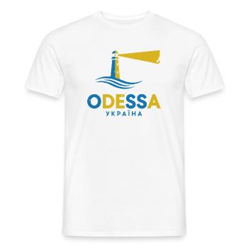 Odessa Lighthouse Night Scene Tee - Men's T-Shirt - white - Front - AI Model Male 178 dark (178cm)