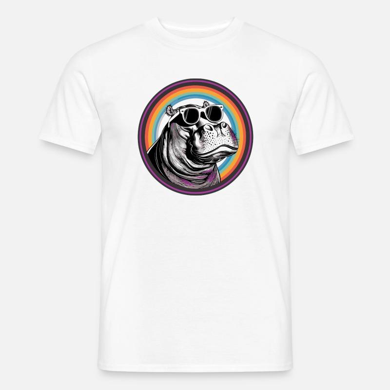 Nilpferd Sonnenbrille Comic - Männer T-Shirt - Weiß