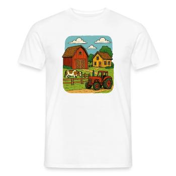 Rural farm with red tractor - Men's T-Shirt - white - Front - AI Model Male 178 dark (178cm)