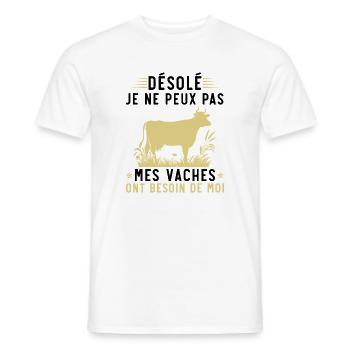 Mes vaches ont besoin de moi - T-shirt homme - blanc - Devant - AI Model Male 178 dark (178cm)