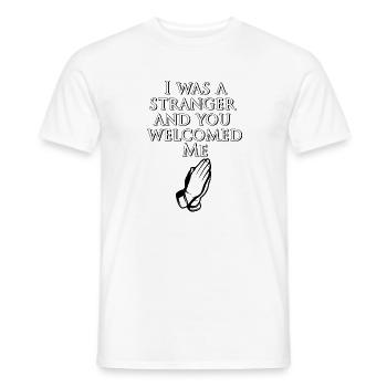 Étranger que tu as accueilli, tu m’as accueilli pèlerin - T-shirt homme - blanc - Devant - AI Model Male 178 dark (178cm)