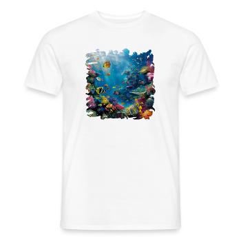 Colorful marine life underwater landscape - Men's T-Shirt - white - Front - AI Model Male 178 dark (178cm)