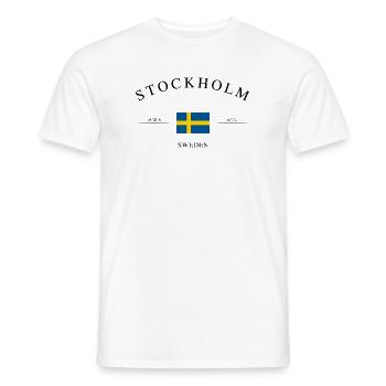 Stockholm, Suède – Souvenir et cadeau des Fêtes - T-shirt homme - blanc - Devant - AI Model Male 178 dark (178cm)