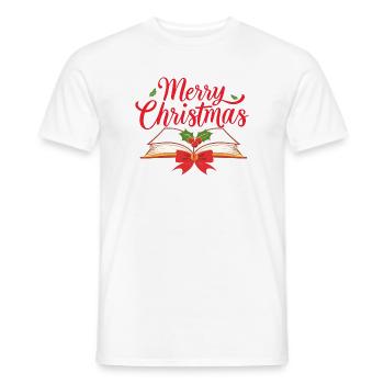 Merry Bookmas – Conception de livre aux lignes fines - T-shirt homme - blanc - Devant - AI Model Male 178 dark (178cm)