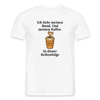 Kaffeeherz Becher Illustration Hund Kaffeeliebe - Männer T-Shirt - Weiß - Vorne - AI Model Male 178 dark (178cm)
