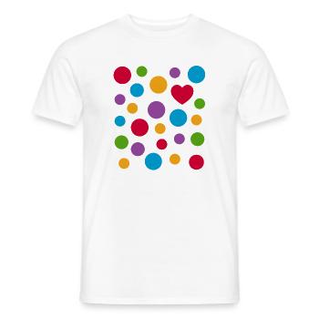 Spotty Dots Heart T-Shirt – Colourful Spotted Love - Men's T-Shirt - white - Front - AI Model Male 178 dark (178cm)