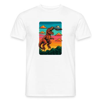 T rex Dino UFO Sunset - Men's T-Shirt - white - Front - AI Model Male 178 dark (178cm)