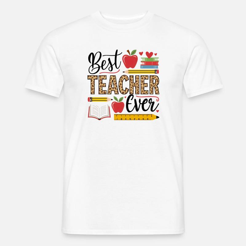 Bester Lehrer Leopard Schreiben - Männer T-Shirt - Weiß