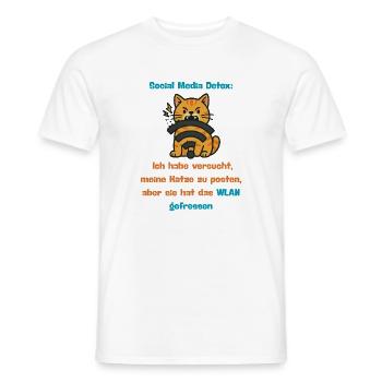 Cats Wi-Fi Detox Cartoon Humor Fun Design - Men's T-Shirt - white - Front - AI Model Male 178 dark (178cm)