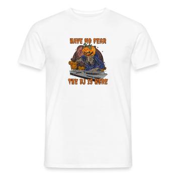 Halloween DJ Pumpkin Skeleton Funny Saying - Men's T-Shirt - white - Front - AI Model Male 178 dark (178cm)