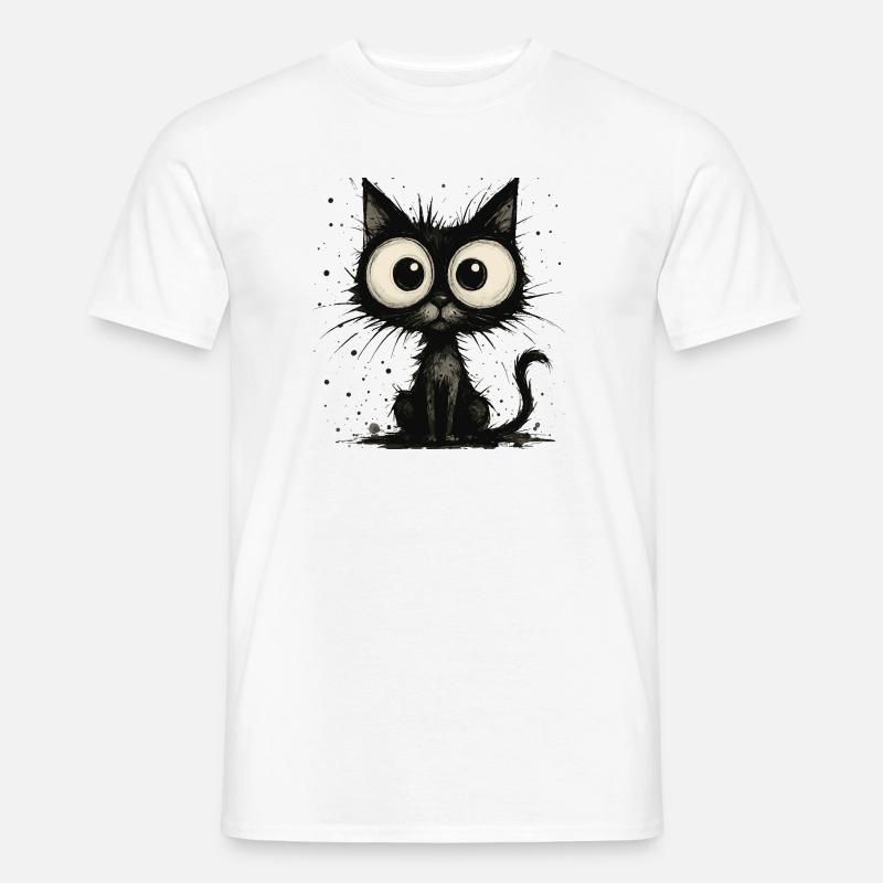 Drôle de chat noir avec de grands yeux – splash - T-shirt homme - blanc