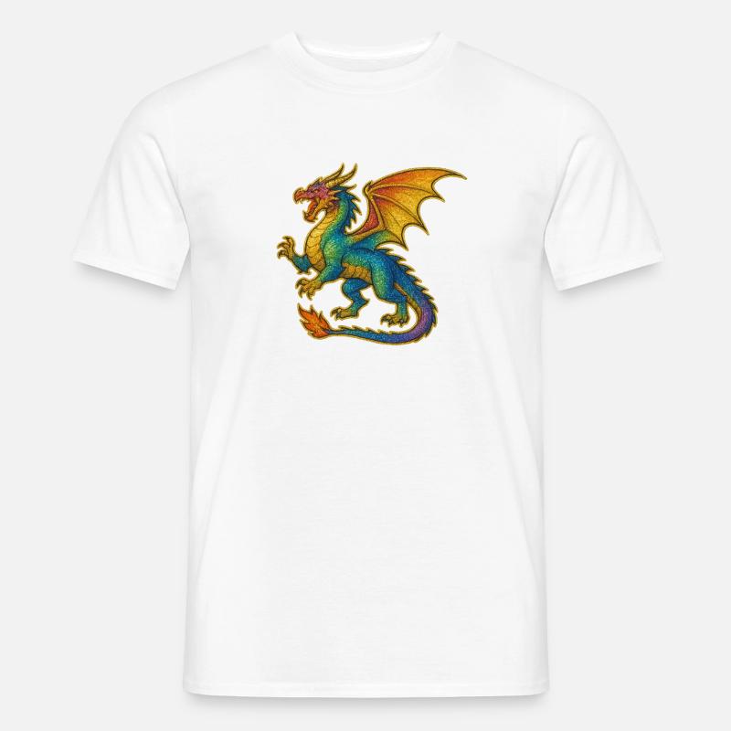 Regenbogen Glitzerdrache - Männer T-Shirt - Weiß
