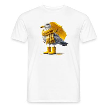 Seagull with yellow umbrella and boots - Men's T-Shirt - white - Front - AI Model Male 178 dark (178cm)