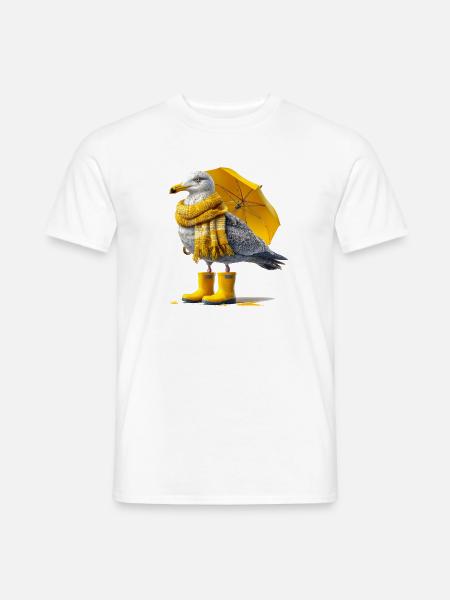 Seagull with yellow umbrella and boots - Men's T-Shirt - white