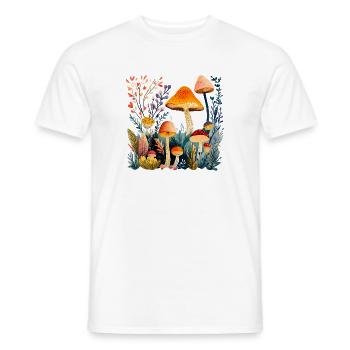 Forest mushroom group in autumn forest - Men's T-Shirt - white - Front - AI Model Male 178 dark (178cm)